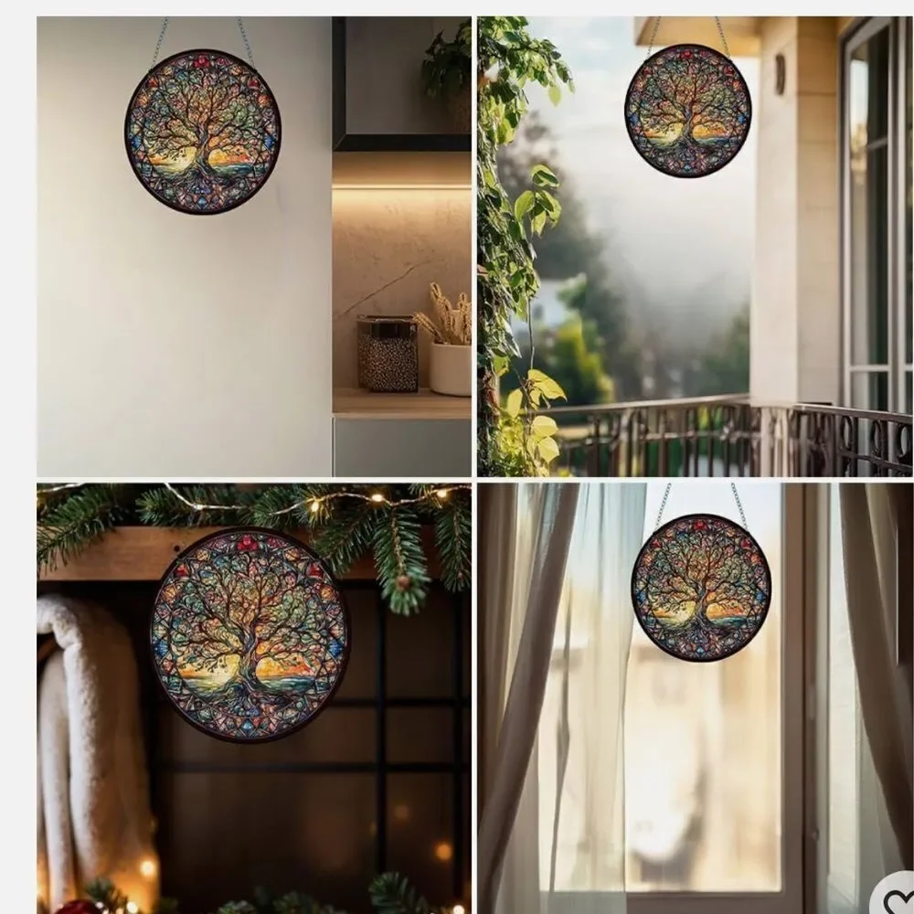 Elegant Multicolor faux Stained Glass Tree Wall Decor